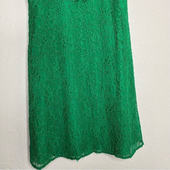 Leifsdottir Green Lace High Neck Bow Detail A Line Dress 2 - Picture 8 of 10